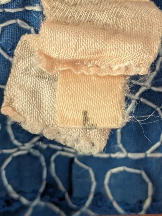 Moroccan Embroidered Tunic Top Women’s L Blue White Boho Kaftan Gandoura Shirt - Picture 5 of 8